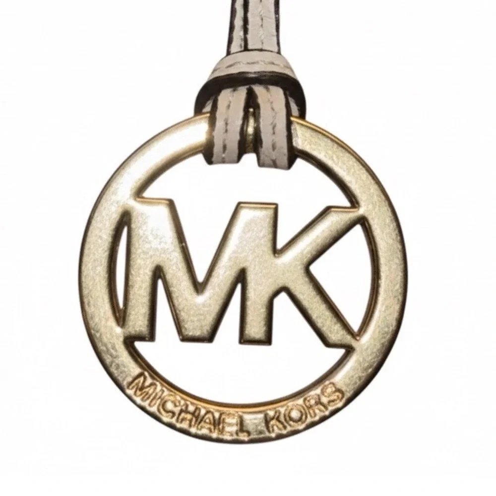 Michael Kors Gold Tone MK Logo Charm Leather Loop Key‎ Ring Bag Charm